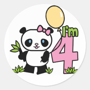 Pegatina Redonda Cuarto cumpleaños del Chica Panda
