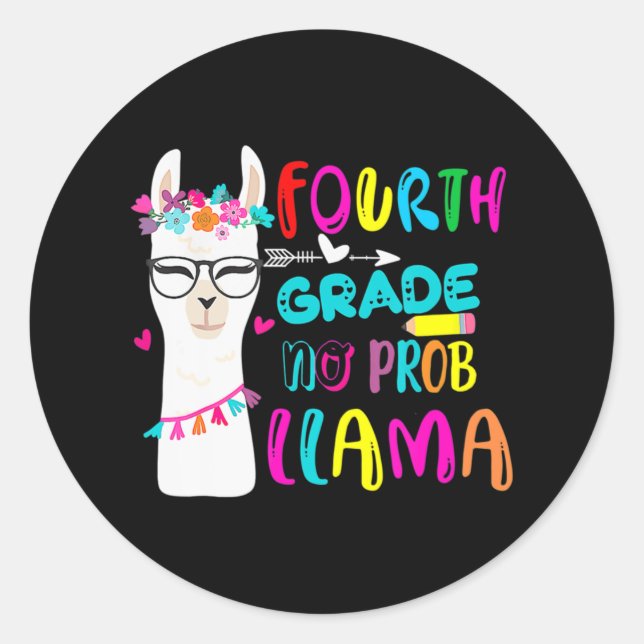 Pegatina Redonda Cuarto Grado No Prob Llama A Estudiante De Maestra (Anverso)