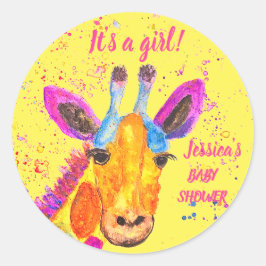Pegatina Redonda Cuate Giraffe Watercolor Safari Jungla Baby Shower