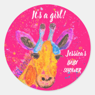 Pegatina Redonda Cuate Giraffe Watercolor Safari Jungla Baby Shower