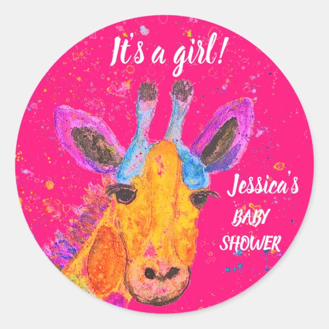 Pegatina Redonda Cuate Giraffe Watercolor Safari Jungla Baby Shower (Anverso)