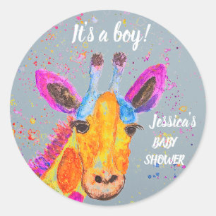 Pegatina Redonda Cuate Giraffe Watercolor Safari Jungla Baby Shower