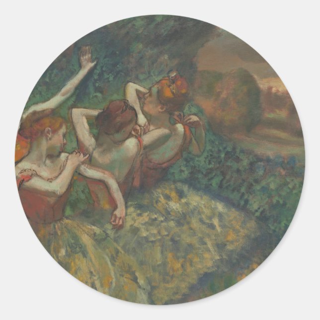 Pegatina Redonda Cuatro bailarines de Edgar Degas, Ballet Arte Fino (Anverso)