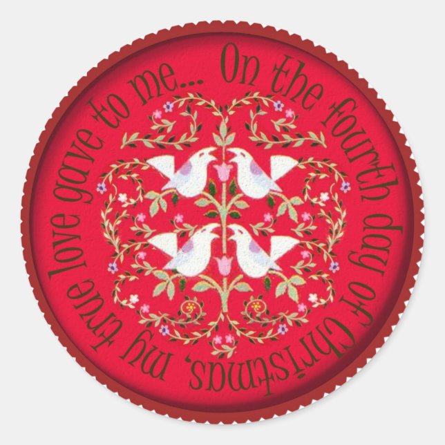 Pegatina Redonda Cuatro pájaros llamadores (Anverso)