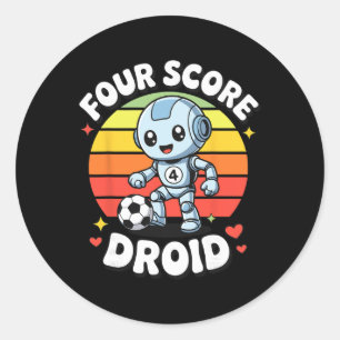 Pegatina Redonda Cuatro Puntuación Droid Robot de Fútbol Lindo