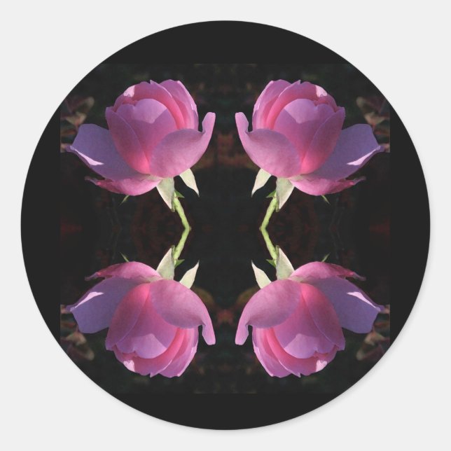 Pegatina Redonda Cuatro rosas rosadas (Anverso)