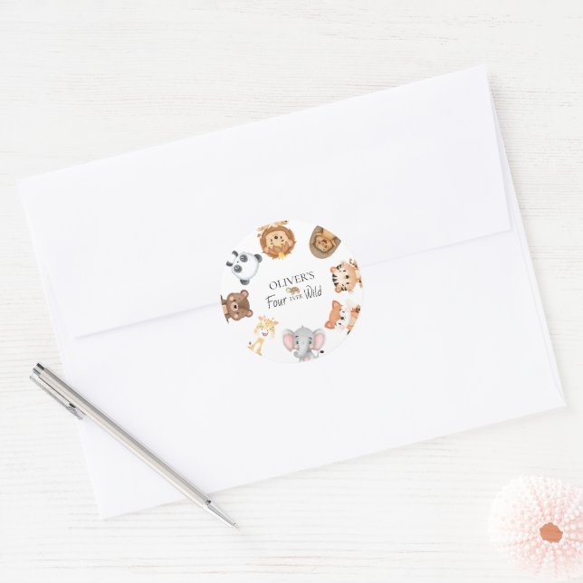 Pegatina Redonda Cuatro safaris salvajes de todos los tiempos en cu (Sobre)