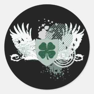 Pegatina Redonda cuatro trébol de hojas : hi-fi :