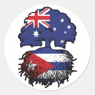 Pegatina Redonda Cuba Bandera de raíces cubanas australianas
