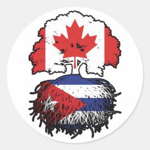 Pegatina Redonda Cuba Bandera de raíces cubanas canadienses de árbo