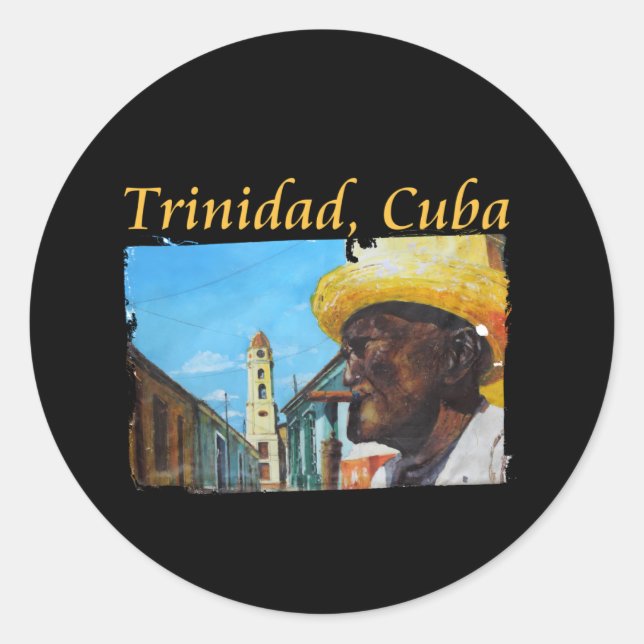 Pegatina Redonda Cuba: El arte del cigarro cubano en Trinidad (Anverso)
