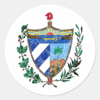 Pegatina Redonda Cuba Escudo De Armas