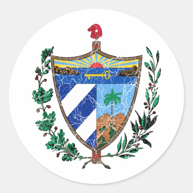 Pegatina Redonda Cuba Escudo De Armas (Anverso)