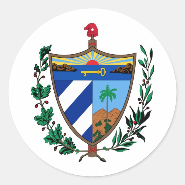 Pegatina Redonda Cuba Escudo de armas CU (Anverso)