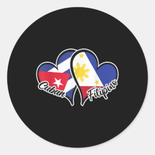 Pegatina Redonda Cuba Filipinas Bandera Corazón Mitad Cubano Mitad