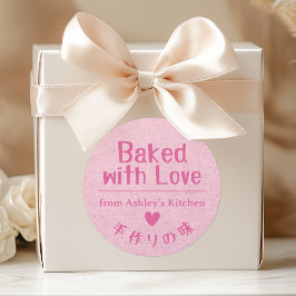 Pegatina Redonda Cubierta con amor Papel rosa Kraft Mano tachado de