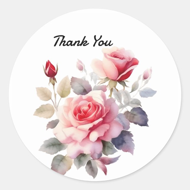 Pegatina Redonda Cubierta de almohada de Rosas con llamativo efecto (Anverso)