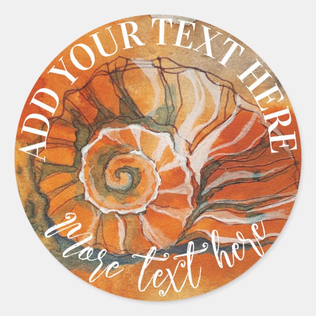 Pegatina Redonda Cubierta De Mar Sobre La Acuarela De La Playa, Náu (Anverso)