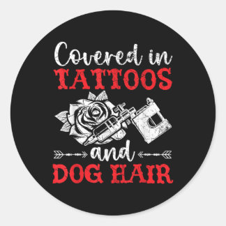 Pegatina Redonda Cubierta En Tatuajes Y Tatuaje De Pelo De Perro P
