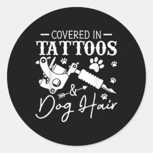 Pegatina Redonda Cubierta En Tatuajes Y Tatuaje De Pelo De Perro Pe