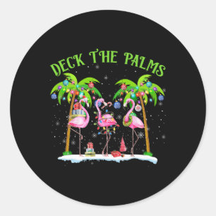 Pegatina Redonda Cubierta Las Palmas Flamingo Navidades Tropicales 