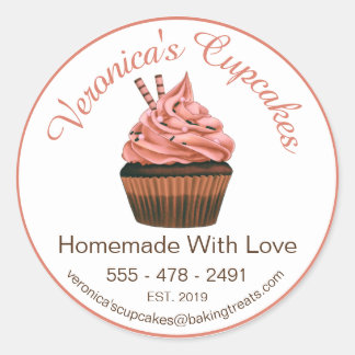 Pegatina Redonda Cubierta marrón con detalles de contacto