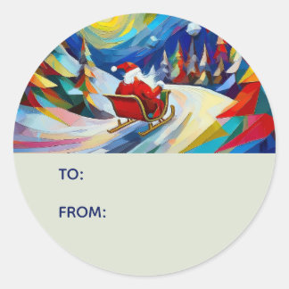 Pegatina Redonda Cubism Santa Christmas Holiday To From