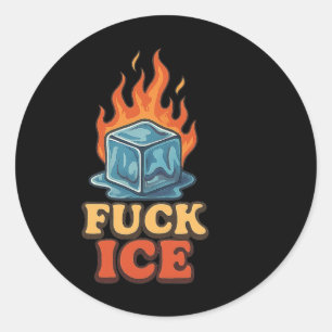 Pegatina Redonda Cubo De Hielo En Fuego Deportación De Protesta De