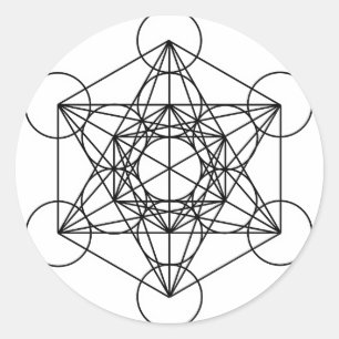 Pegatina Redonda Cubo de Metatron (blanco)