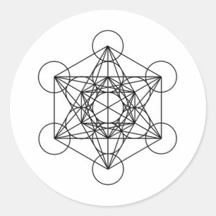 Pegatina Redonda Cubo de Metatron (blanco)