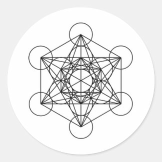 Pegatina Redonda Cubo de Metatron (blanco)