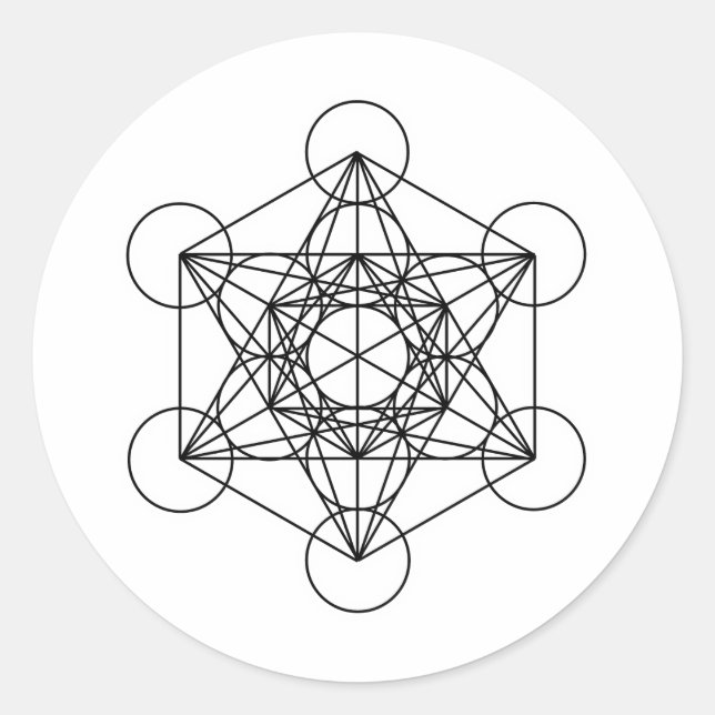 Pegatina Redonda Cubo de Metatron (blanco) (Anverso)