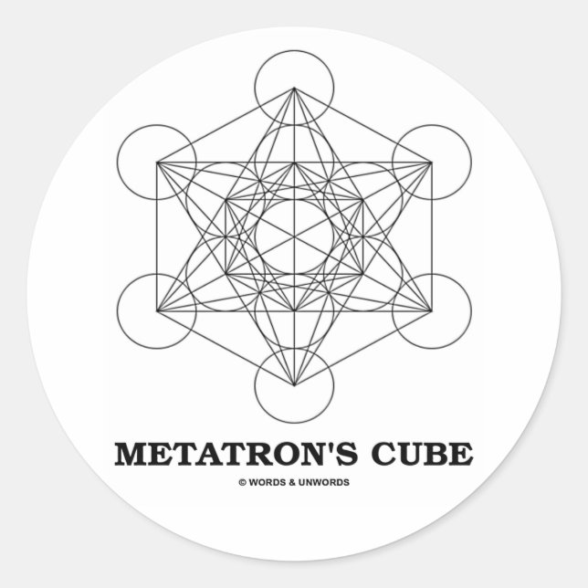 Pegatina Redonda Cubo de Metatrón (Geometría Sagrada) (Anverso)