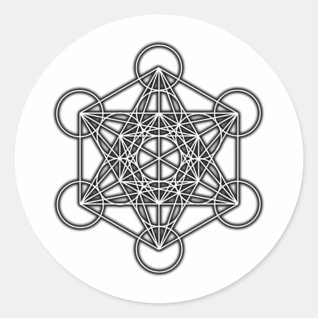 Pegatina Redonda Cubo de Metatron (negro) (Anverso)