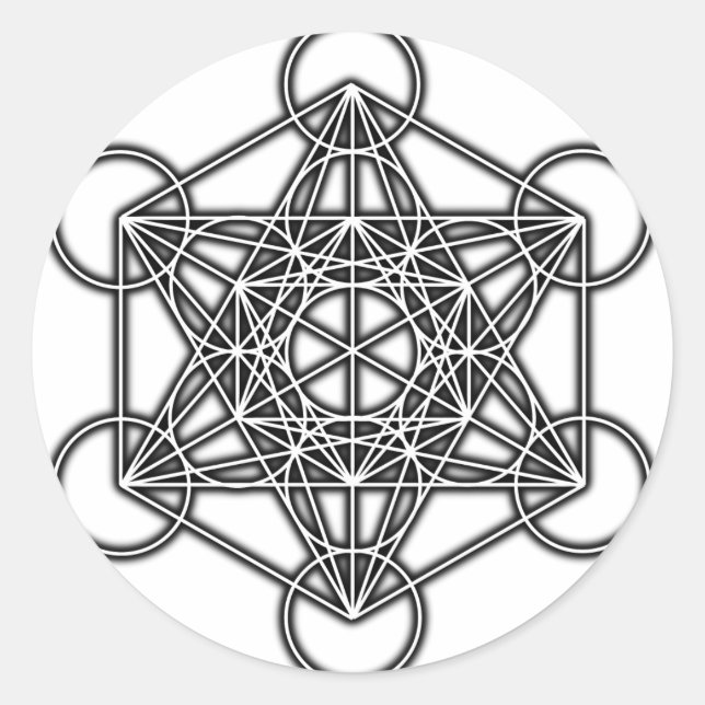 Pegatina Redonda Cubo de Metatron (negro) (Anverso)