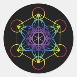 Pegatina Redonda Cubo de Metatron - Versión arcoiris