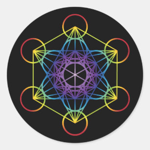 Pegatina Redonda Cubo de Metatron - Versión arcoiris
