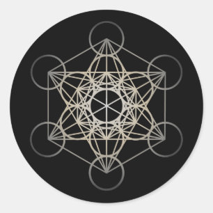 Pegatina Redonda Cubo de Metatron - Versión plateada