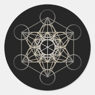 Pegatina Redonda Cubo de Metatron - Versión plateada
