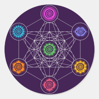 Pegatina Redonda Cubo Metatrones, Chakras, Centros de Energía Cósmi