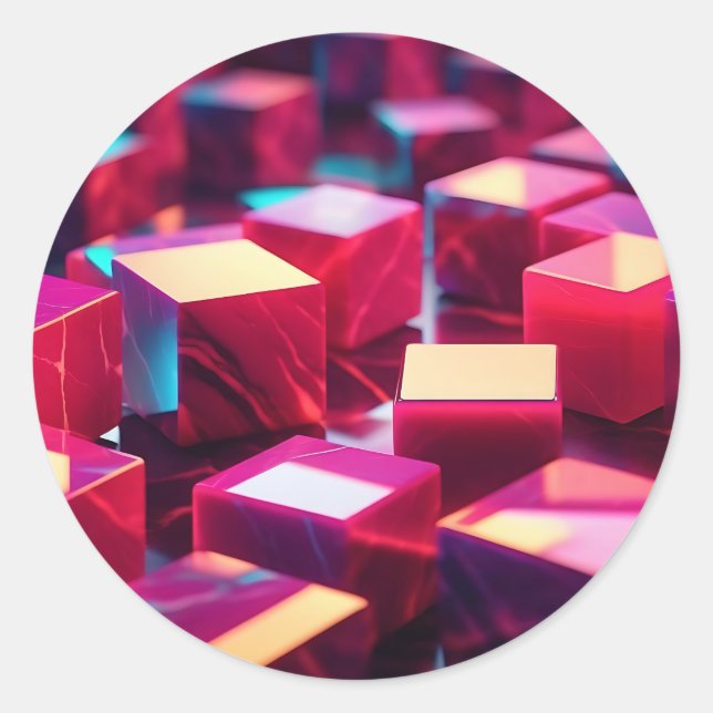 Pegatina Redonda Cubo Neon Marble (Anverso)
