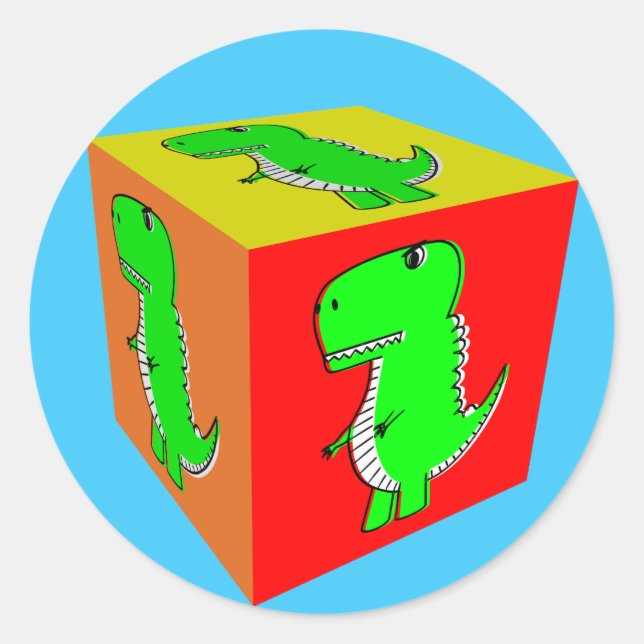 Pegatina Redonda Cubo Personalizado Dino Cube Art (Anverso)