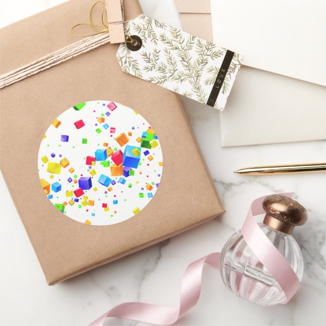 Pegatina Redonda Cubos coloreados 1 (Regalar)