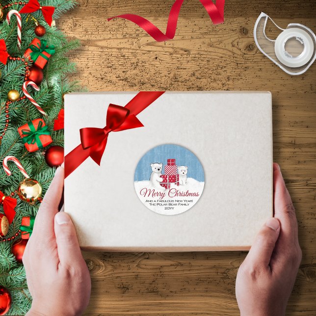 Pegatina Redonda Cubos De Oso Polar Adorables Con Navidades Rojos (Subido por el creador)