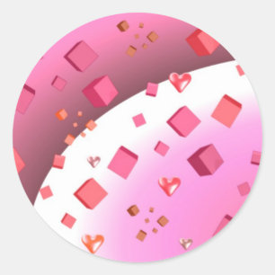 Pegatina Redonda Cubos flotantes y corazones