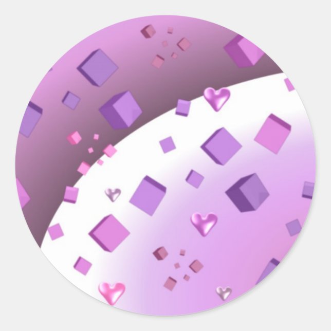 Pegatina Redonda Cubos flotantes y corazones (Anverso)