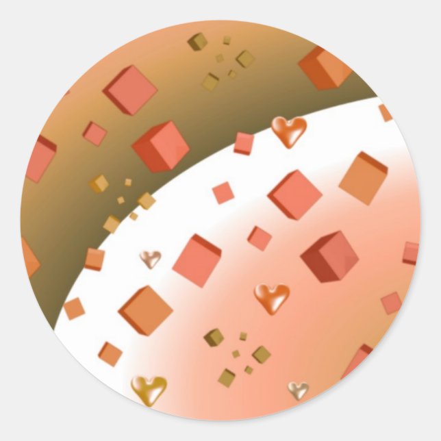Pegatina Redonda Cubos flotantes y corazones (Anverso)