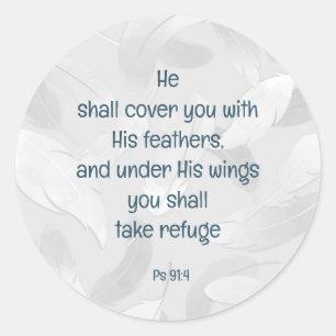 Pegatina Redonda Cubra Usted Con Su Biblia Feathers Cita Ps 91:4