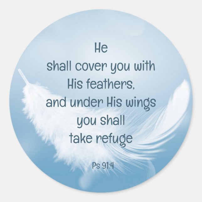 Pegatina Redonda Cubra Usted Con Su Biblia Feathers Cita Ps 91:4 (Anverso)
