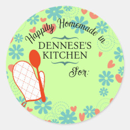 Pegatina Redonda Cuchara de madera de imitación de horno para cocin